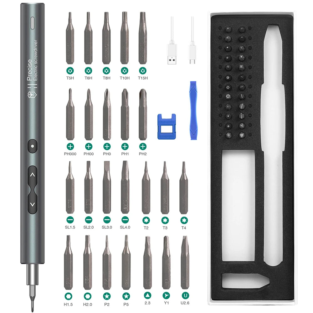 28-in-1 Cordless Electric Screwdriver Set Rechargeable Magnetic Bits for Phone Laptop Repair