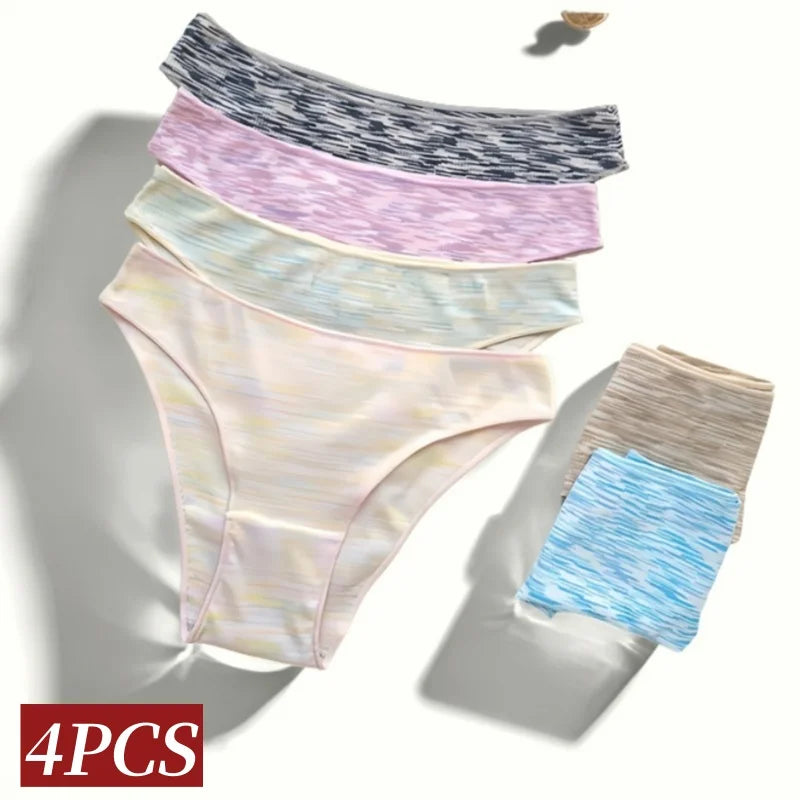CowLost | 4pcs-set-womens-panties-low-rise-briefs-stretch-underwear-female-underpants-colorful-striped-panties-comfort-lingerie-s-xl |2