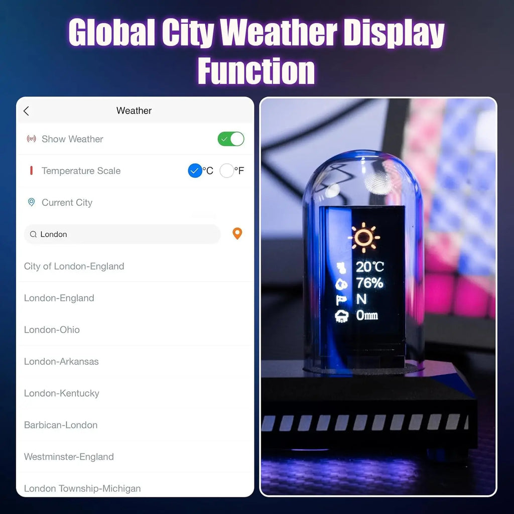 Mexllex Nixie Tube RGB Retro Digital Clock with Wi-Fi, APP Control, IPS Glow, Weather Mode