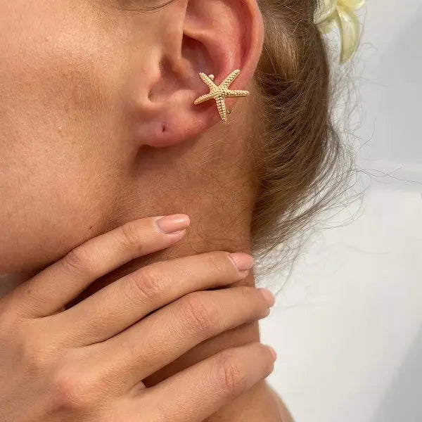 1 PC Simple Metal Starfish Flower Ear Cuff for Women Gold Color Non Piercing Fake Cartilage Earrings
