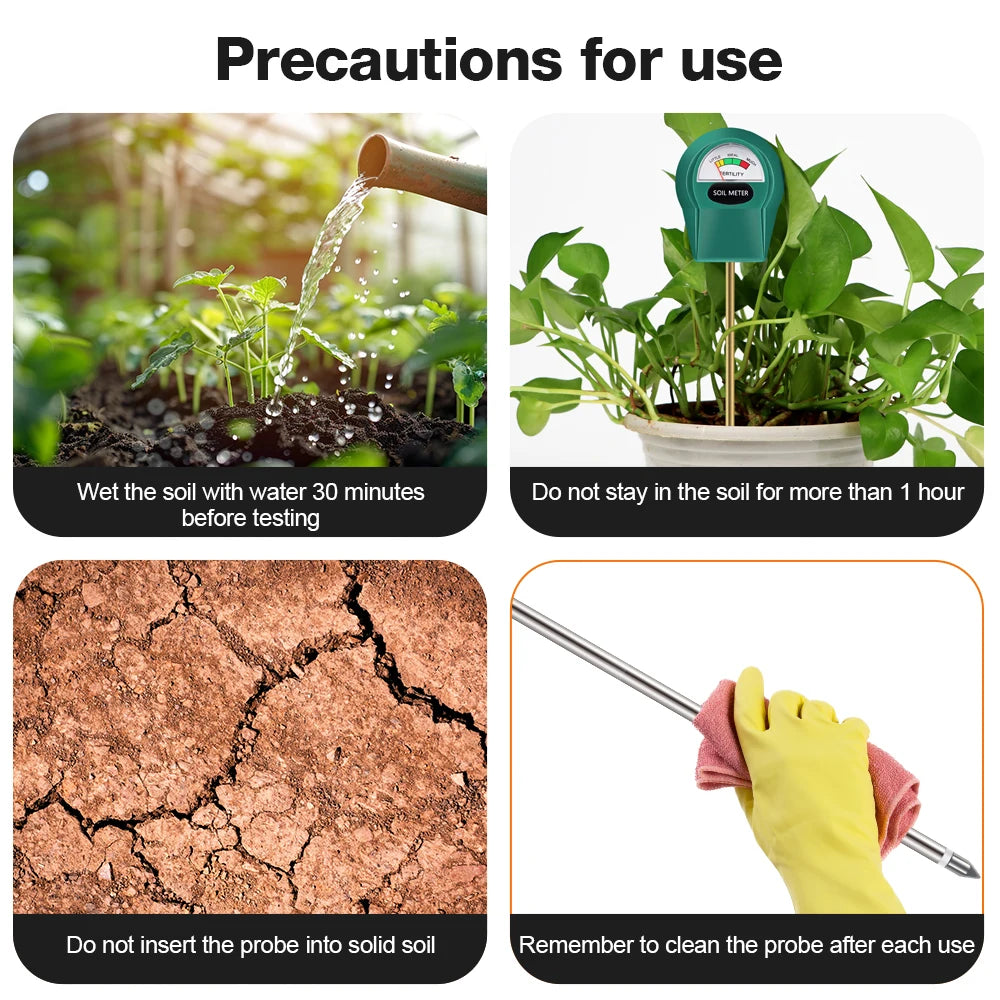 Handheld Soil PH, Moisture & Fertility Meter with Metal Probe No Batteries Needed