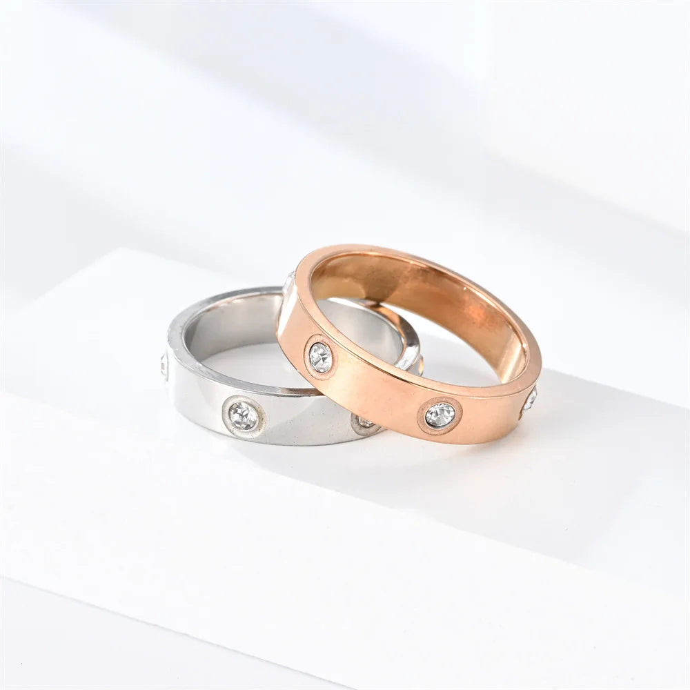 Classic Polished Stainless Steel Diamond Ring Unisex Sizes 5-11 Wholesale