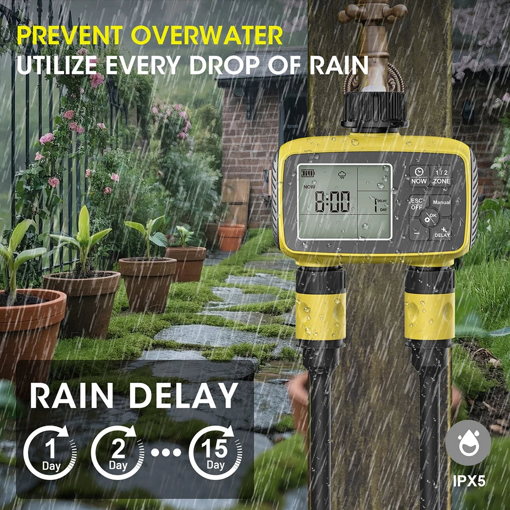 2-Channel Automatic Irrigation Controller Water Timer for Garden Greenhouse