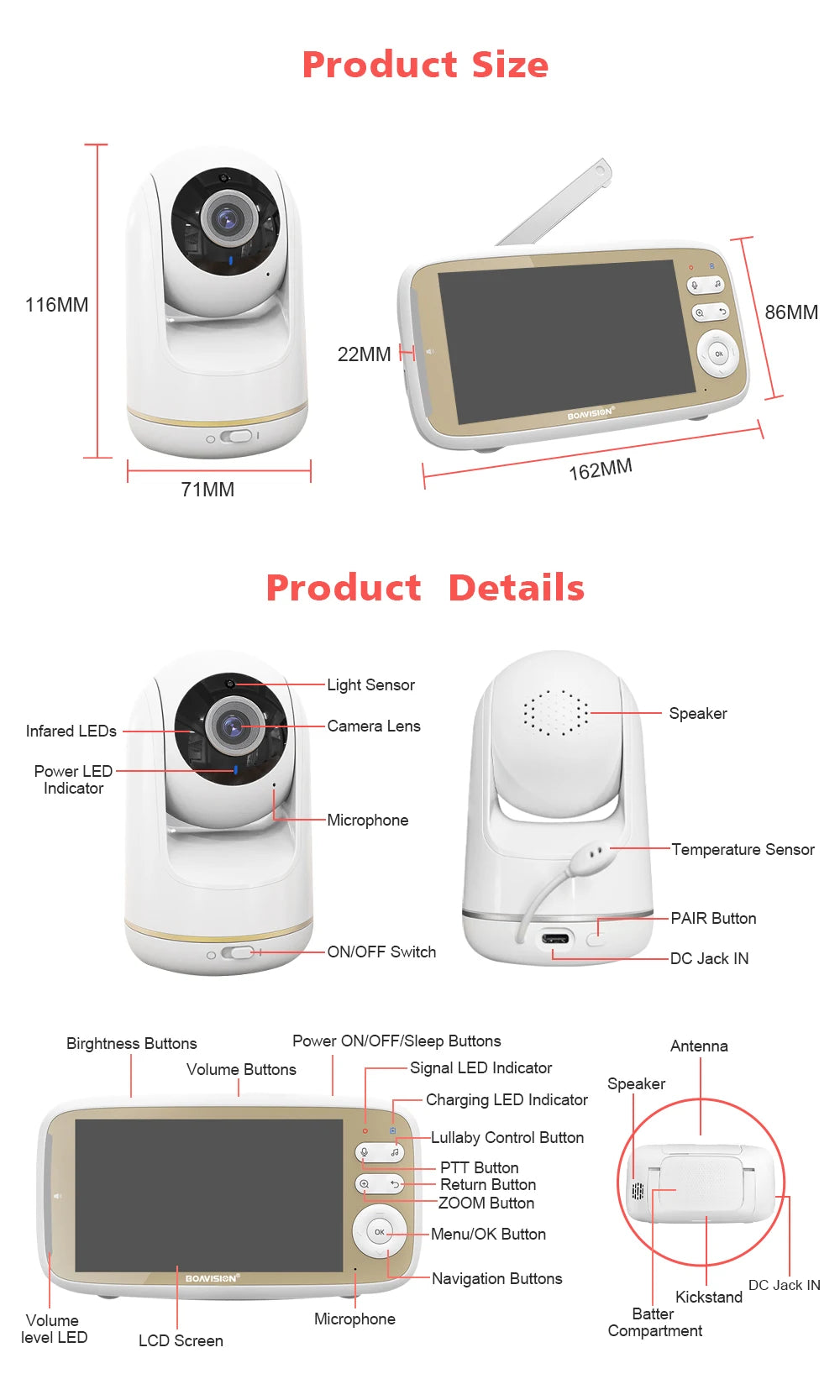 CowLost | vb803-baby-monitor-5-inch-720p-larger-display-with-camera-330-pan-135-tilt-3x-zoom-2-way-audio-night-vision-babysitter-camera |19