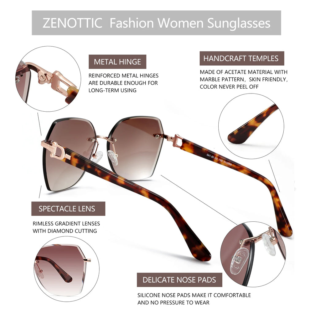 CowLost | zenottic-fashion-women-rimless-sunglasses-for-ladies-trendy-geometric-diamond-cutting-gradient-lens |15