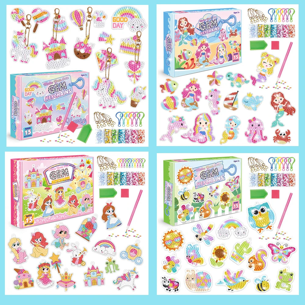 CowLost | product_id-childrens-cartoon-princess-pirate-magic-gem-diamond-painting-diy-keychain-set |1