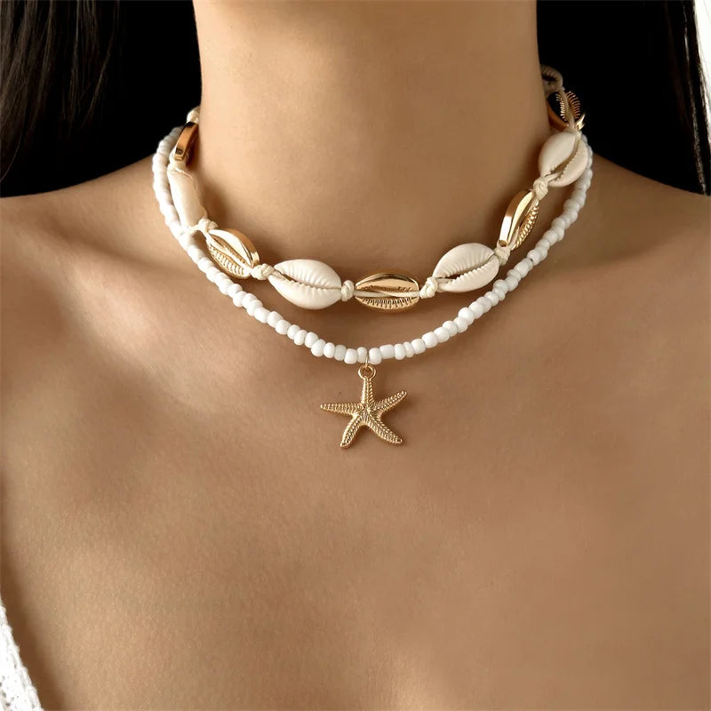 CowLost | mulitlayer-ocean-starfish-shells-pendant-necklace-for-women |10