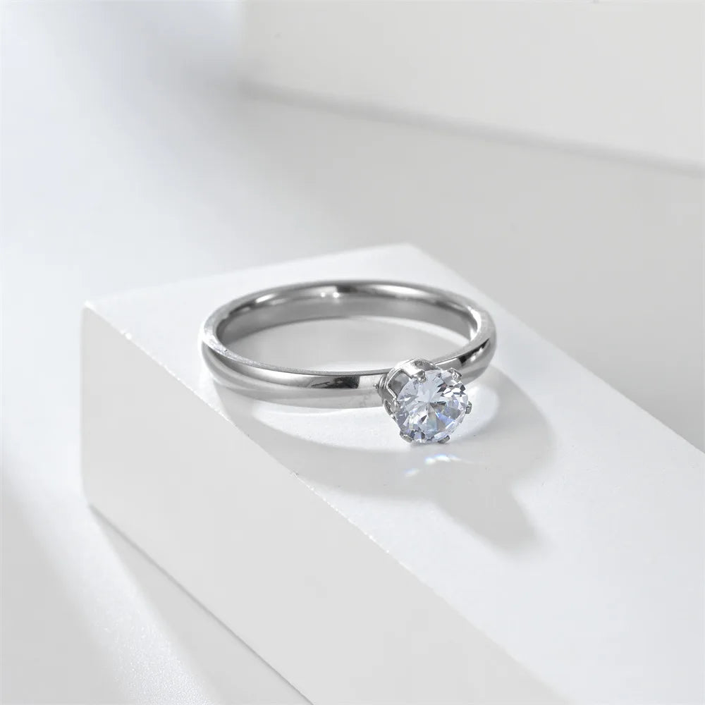 Stainless Steel Zircon Couple Engagement Rings for Men and Women Size 5-12 Valentine's Day Gift