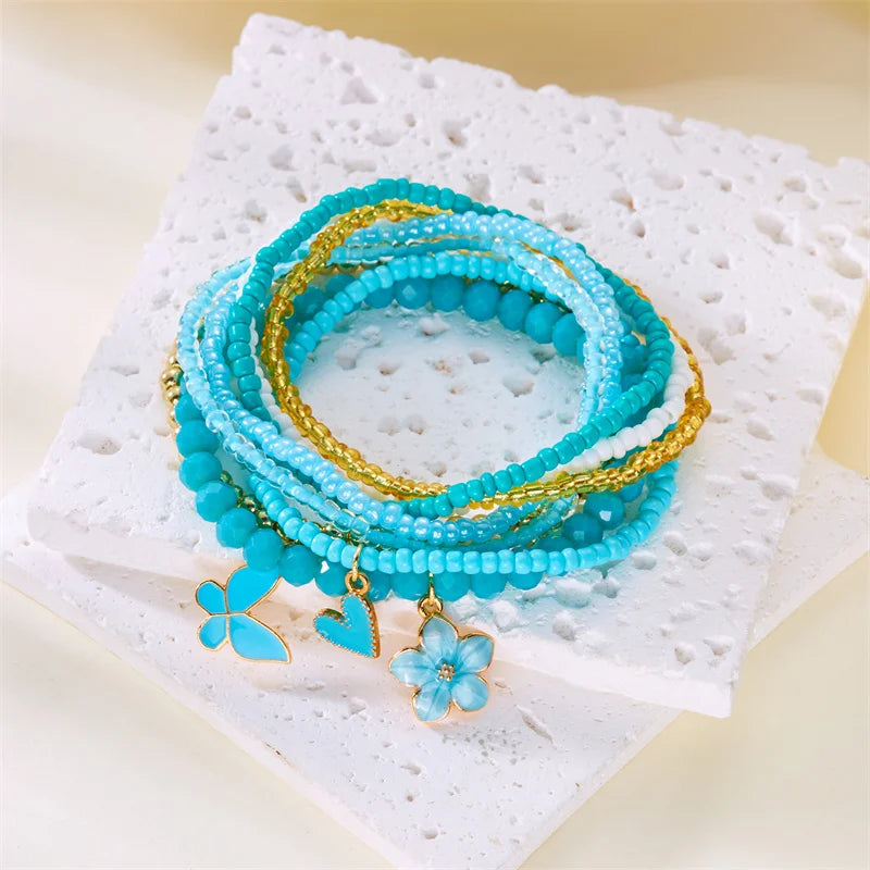 CowLost | 9-pcs-bohemian-beaded-bracelet-set-for-women-love-heart-butterfly-flower-pendant-colorful-beads |3