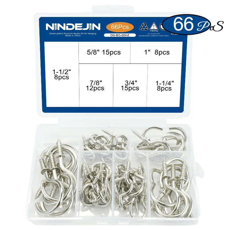 CowLost | nindejin-66pcs-heavy-duty-screw-hooks-kit-carbon-steel |17