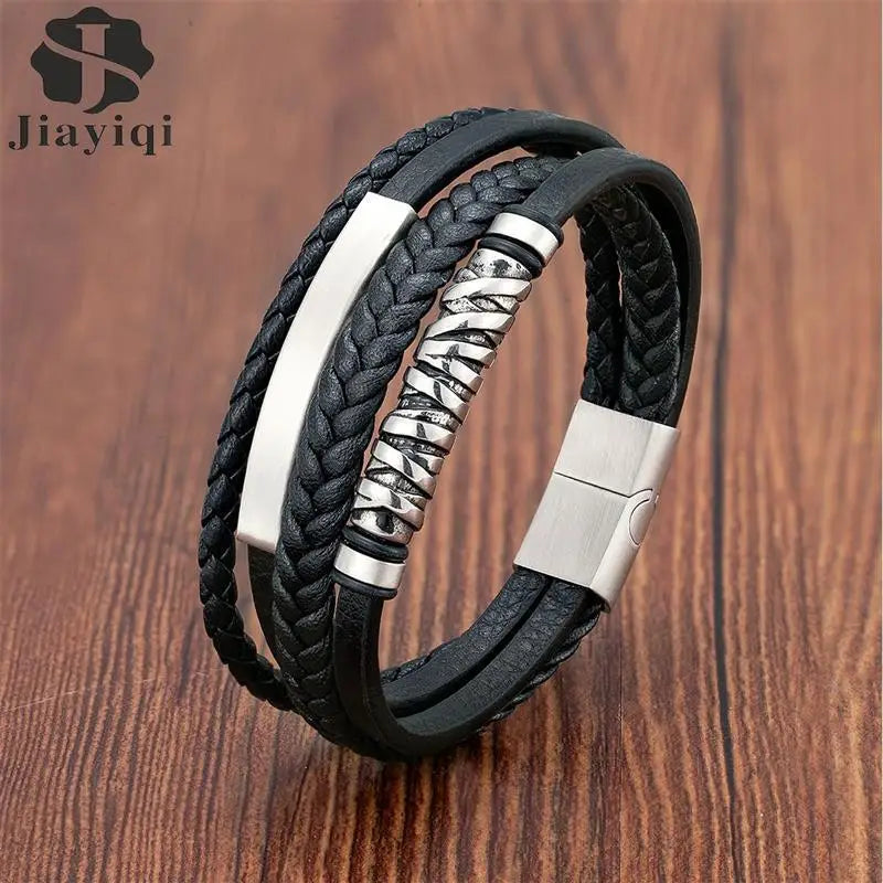 CowLost | multilayer-stainless-steel-insert-bracelet-viking-leather-bracelets-for-men |1