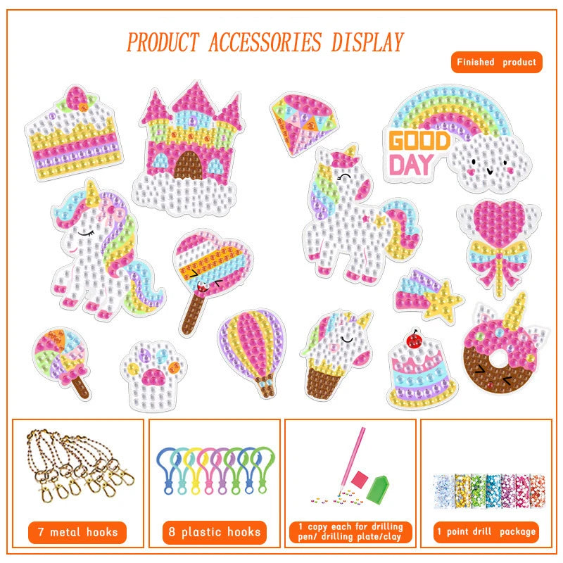 CowLost | product_id-childrens-cartoon-princess-pirate-magic-gem-diamond-painting-diy-keychain-set |7