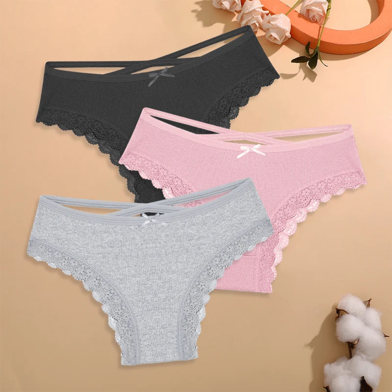 CowLost | activewear-pants-finetoo-4pcs-women-s-cotton-striped-lace-briefs |24