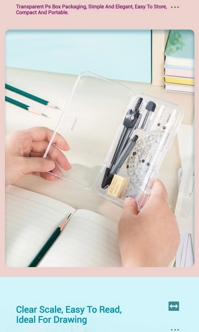 CowLost | deli-student-ruler-and-compass-set-for-drawing-multifunctional-learning |10