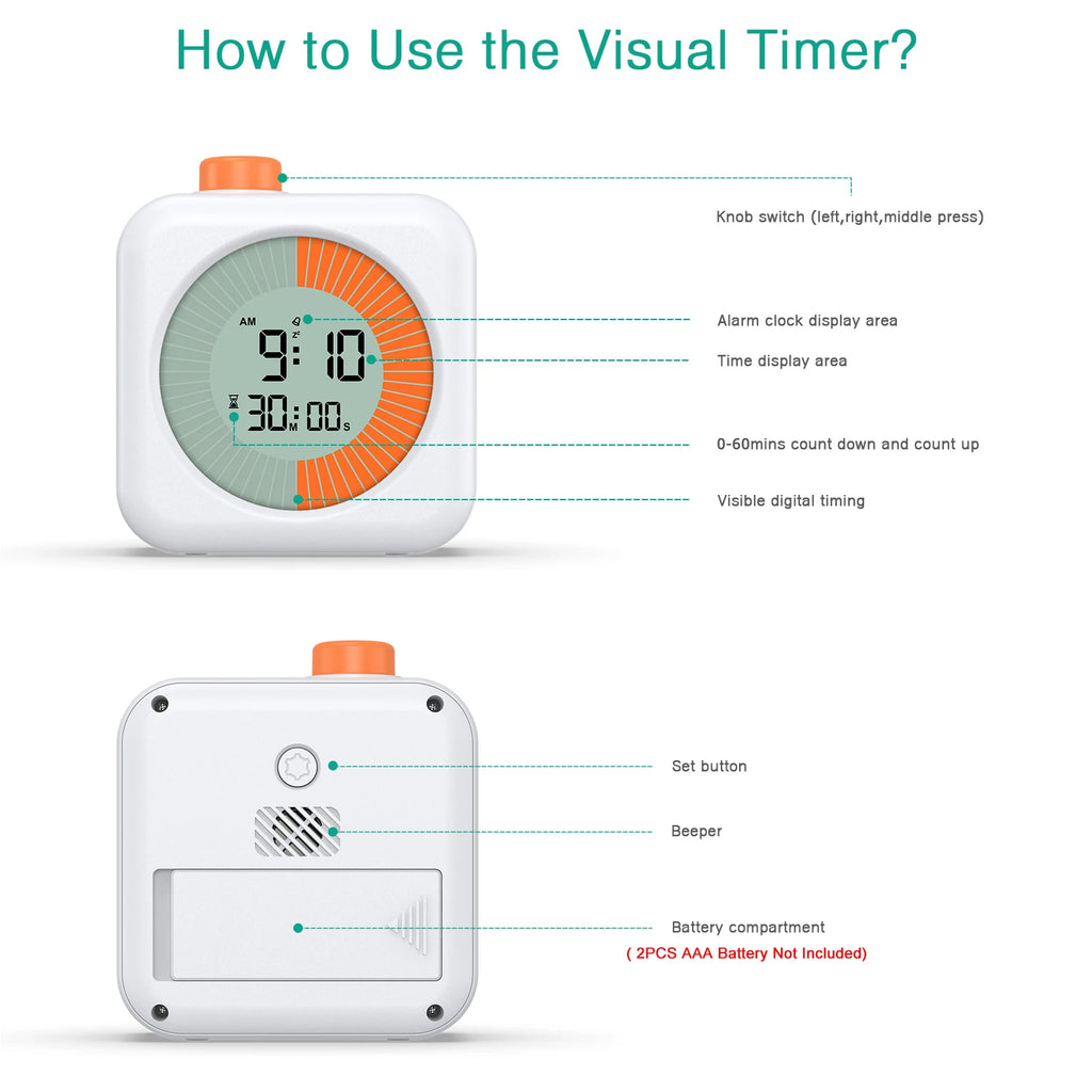 ORIA Digital 60-Minute Visual Timer with Alarm for Study and Teaching