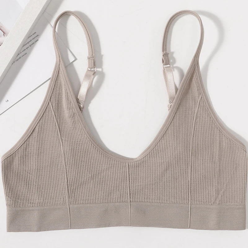 CowLost | product_id-seamless-ribbed-v-neck-wireless-tube-top-bralette-with-adjustable-straps-m-l |24