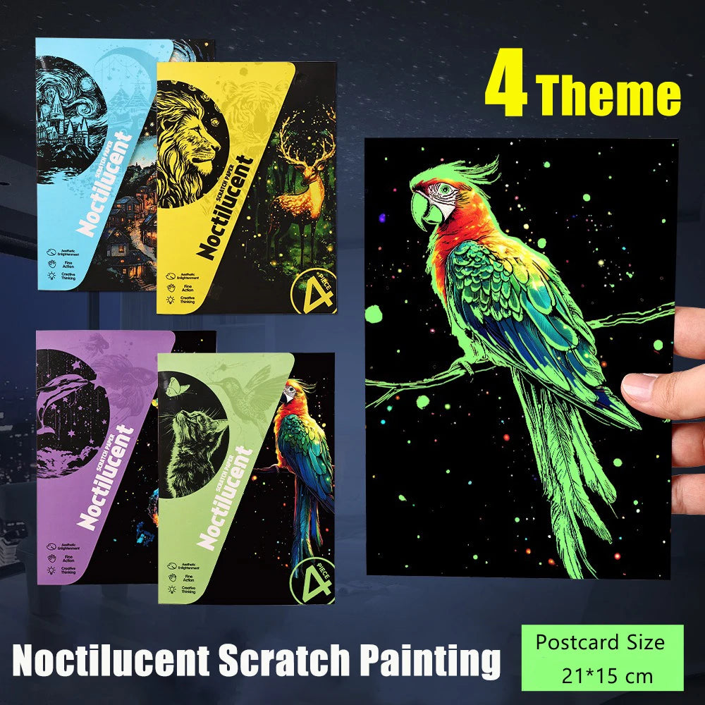 CowLost | product_id-4pcs-a5-diy-scratch-painting-set-cherry-blossoms-classical-buildings-landscapes-animals |3