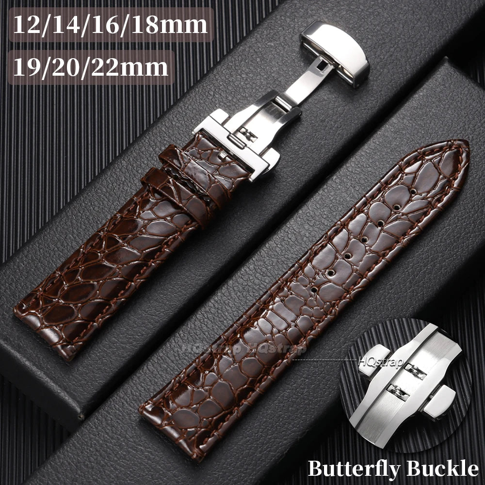 CowLost | product_id-crocodile-pattern-leather-watch-bands-with-pin-butterfly-buckle-12-24mm-unisex-strap |7