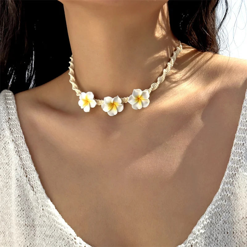 CowLost | bohemian-big-flower-necklace-for-women-red-yellow-green-flowers-braided-necklace-girls-beach-party-wedding-charm-jewelry |8