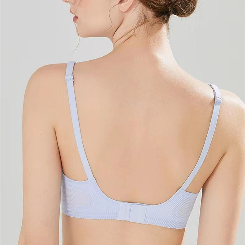 CowLost | product_id-seamless-womens-striped-thin-semi-fixed-cup-bra-for-small-chest-support |8