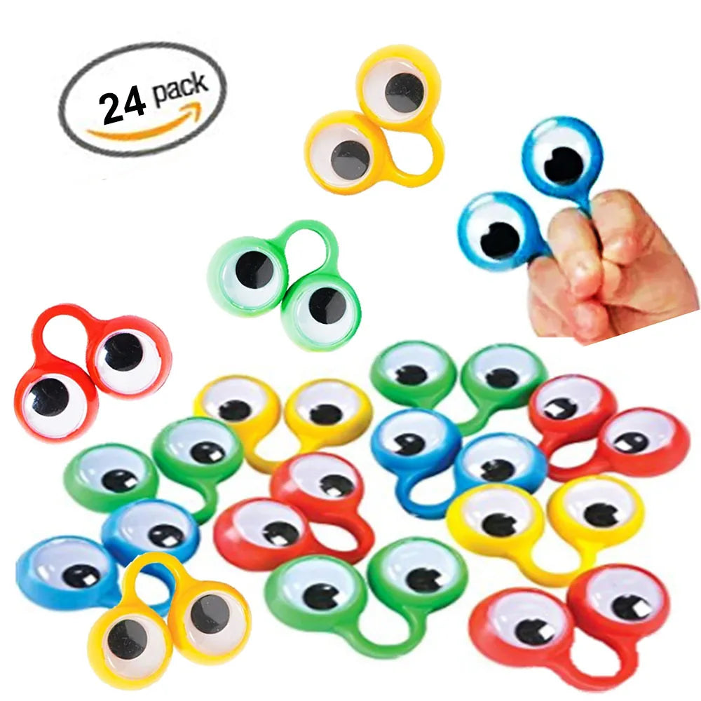24Pcs Eye Finger Puppet Rings with Wiggle Eyes for Kids Party Favors and Halloween Gift