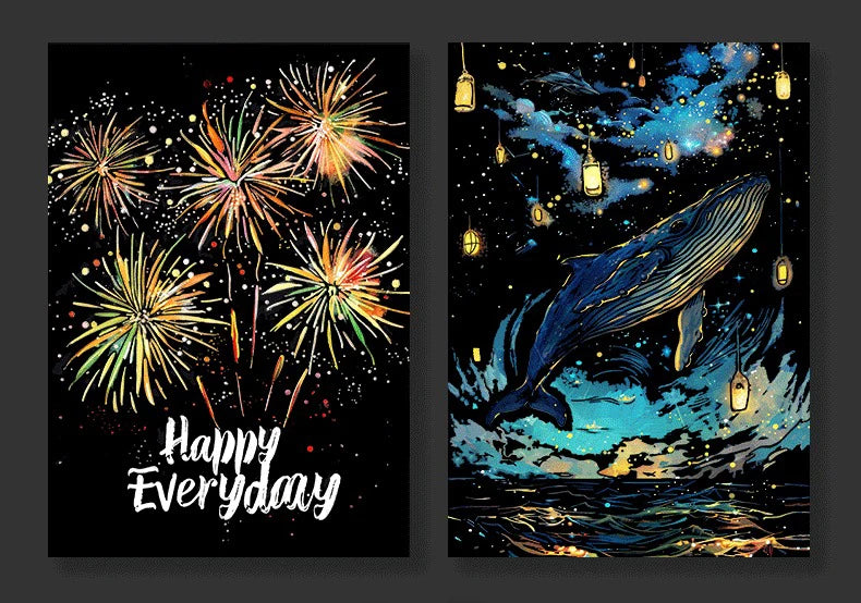 CowLost | product_id-4-pcs-a4-diy-luminous-scratch-painting-set-animal-butterfly-whale-landscape-night-view |9