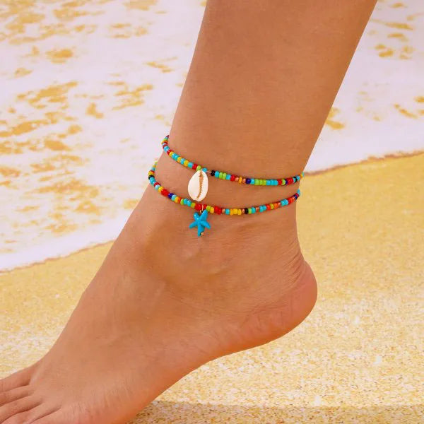 CowLost | bohemia-shell-anklet-for-women-colorful-rice-beads-handmade-braided-rope-bracelet-on-leg-beach-barefoot-sandal-leg-chain-jewelry |25