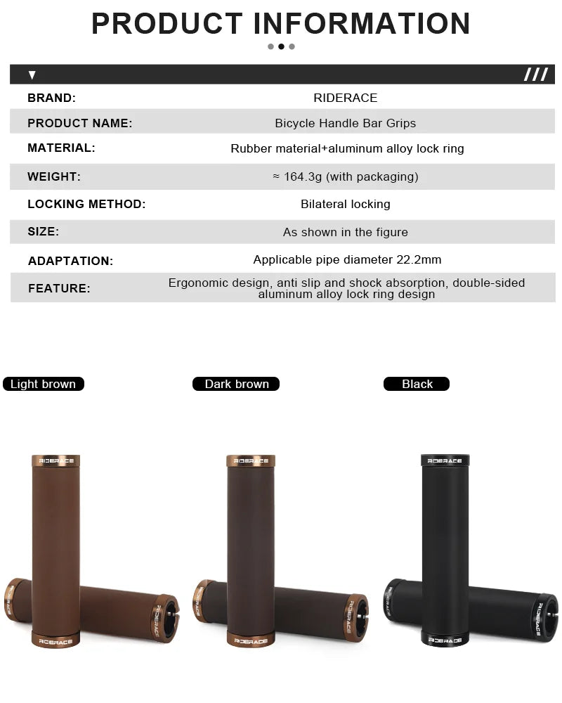 CowLost | riderace-bicycle-grips-lock-on-mountain-bike-handle-bar-cover-ergonomic-brown-shockproof-tpr-rubber-mtb-cycling-handlebar-grips |7