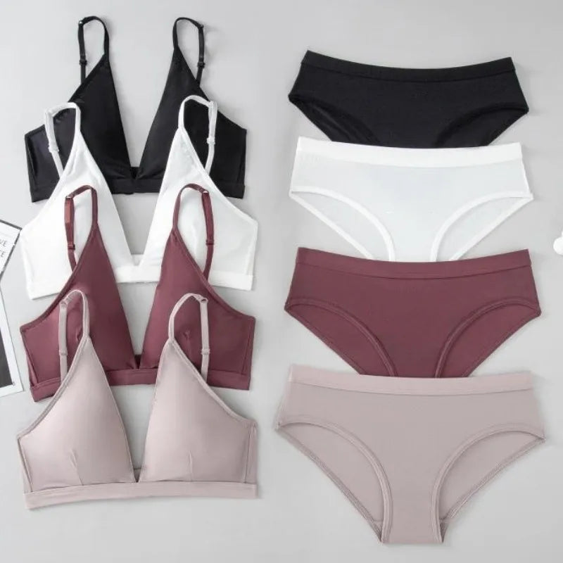 CowLost | women-seamless-bra-and-panties-set-low-waist-ice-silk-briefs-non-wire-bra-sexy-lingerie-female-push-up-bra-comfort-underwear-set |6