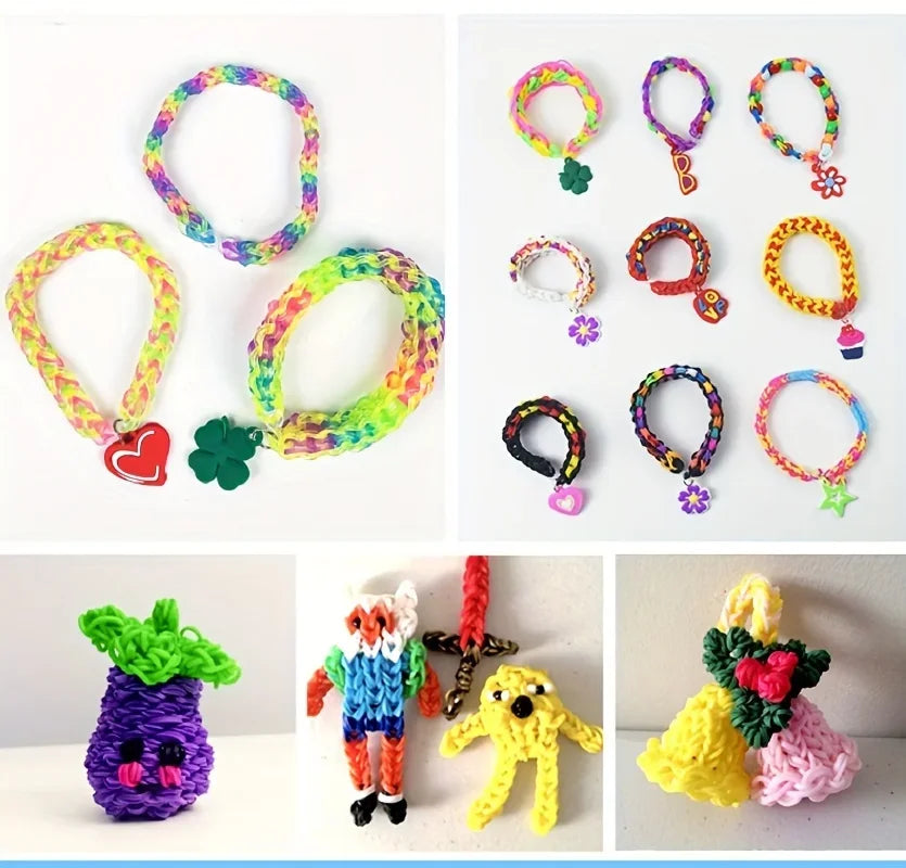 DIY Loom Band Bracelet Making Kit Transparent Fluorescent Colorful Rubber Bands Starter Set