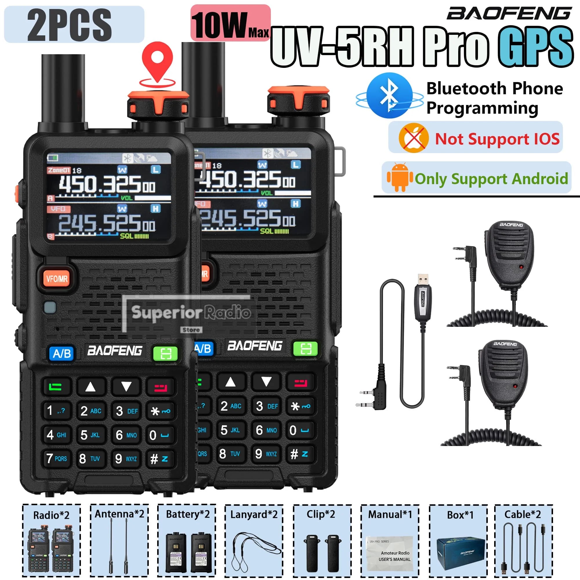 CowLost | mobile-phone-cases-baofeng-uv-5rh-pro-gps-walkie-talkie-10w-2-4pcs-bluetooth-usb-c-charging |9