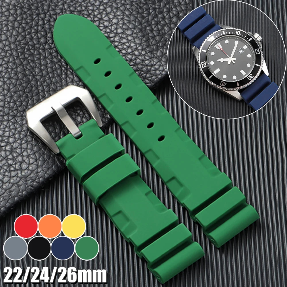 HQstrap 22mm 24mm 26mm Silicone Watch Bands for Panerai Sport Wristband Unisex Rubber Strap
