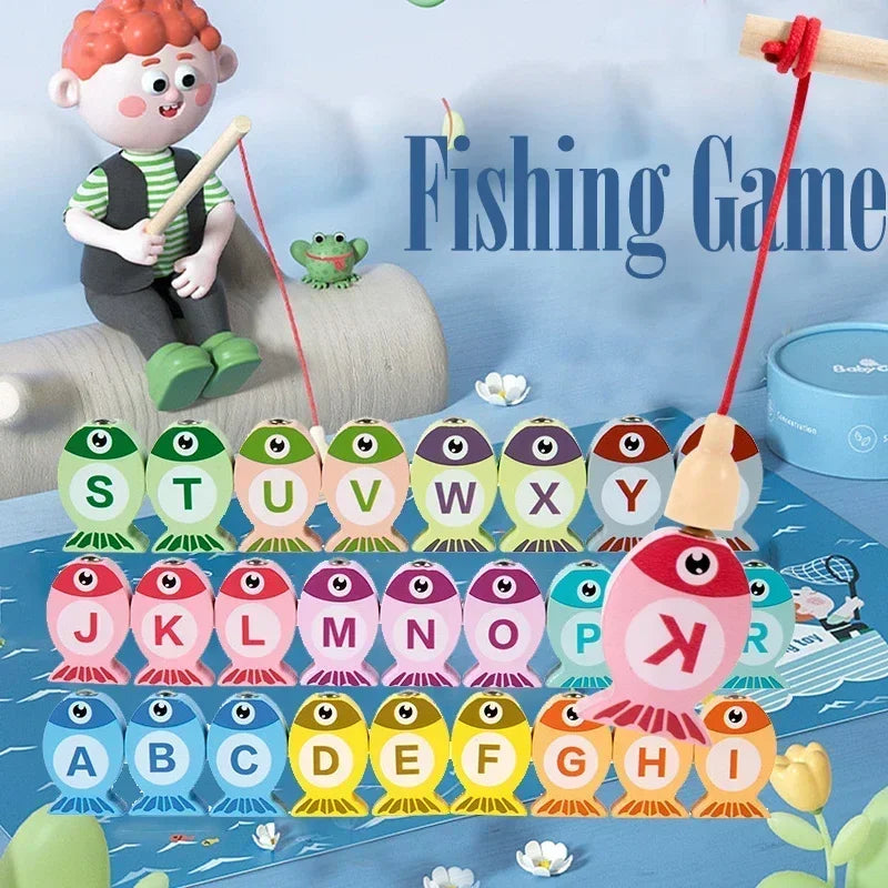 Kids Wooden Fishing Game Educational Alphabet Numeric Cognitive Toy with Magnet