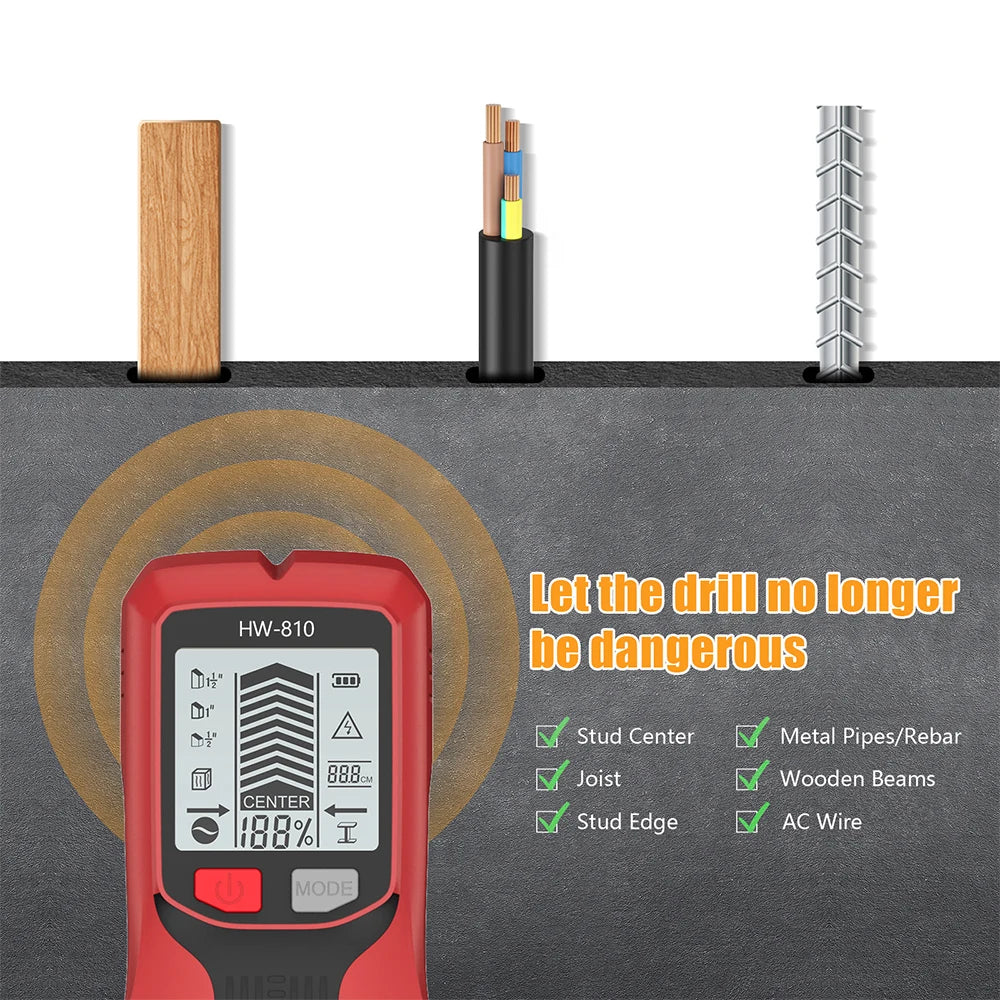 Handheld 6-in-1 Metal Detector Wall Stud Finder Digital Scanner with LCD Display
