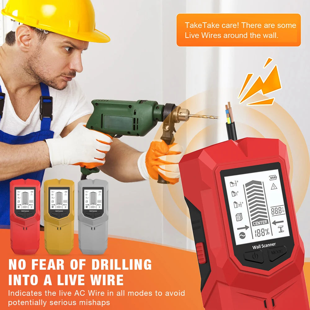HW-910 Handheld 6-in-1 Wall Metal Detector Stud AC Wire Pipe Wooden Beam Finder with LCD Display