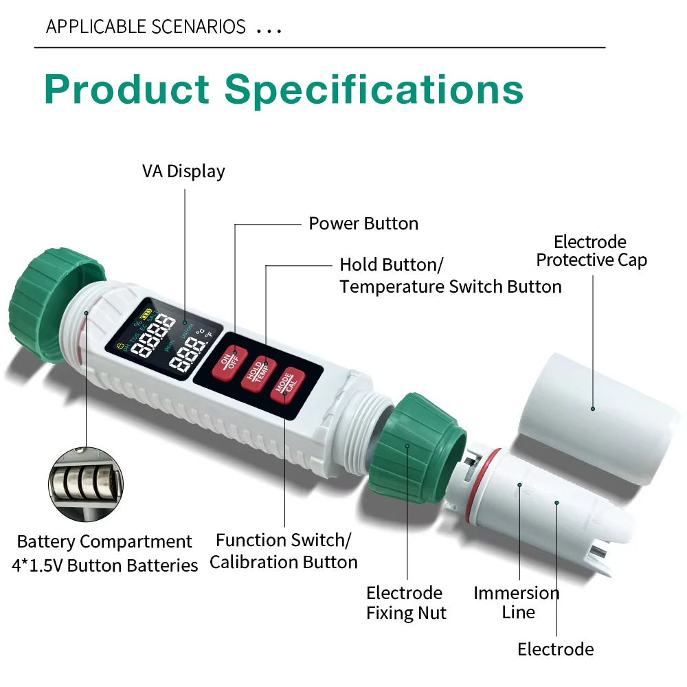 5-in-1 Digital Water Quality Tester PH/EC/TDS/Salt/Temp Meter Portable Test Pen for Pool Aquarium