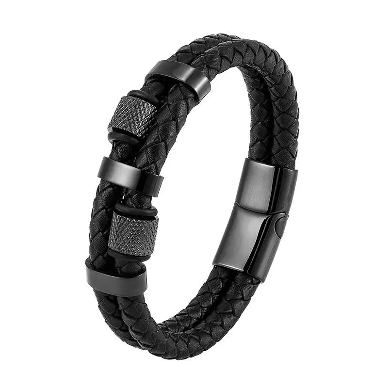 CowLost | badge-pass-holders-jiayiqi-punk-stainless-steel-leather-bracelet-for-men-with-irregular-beads |20