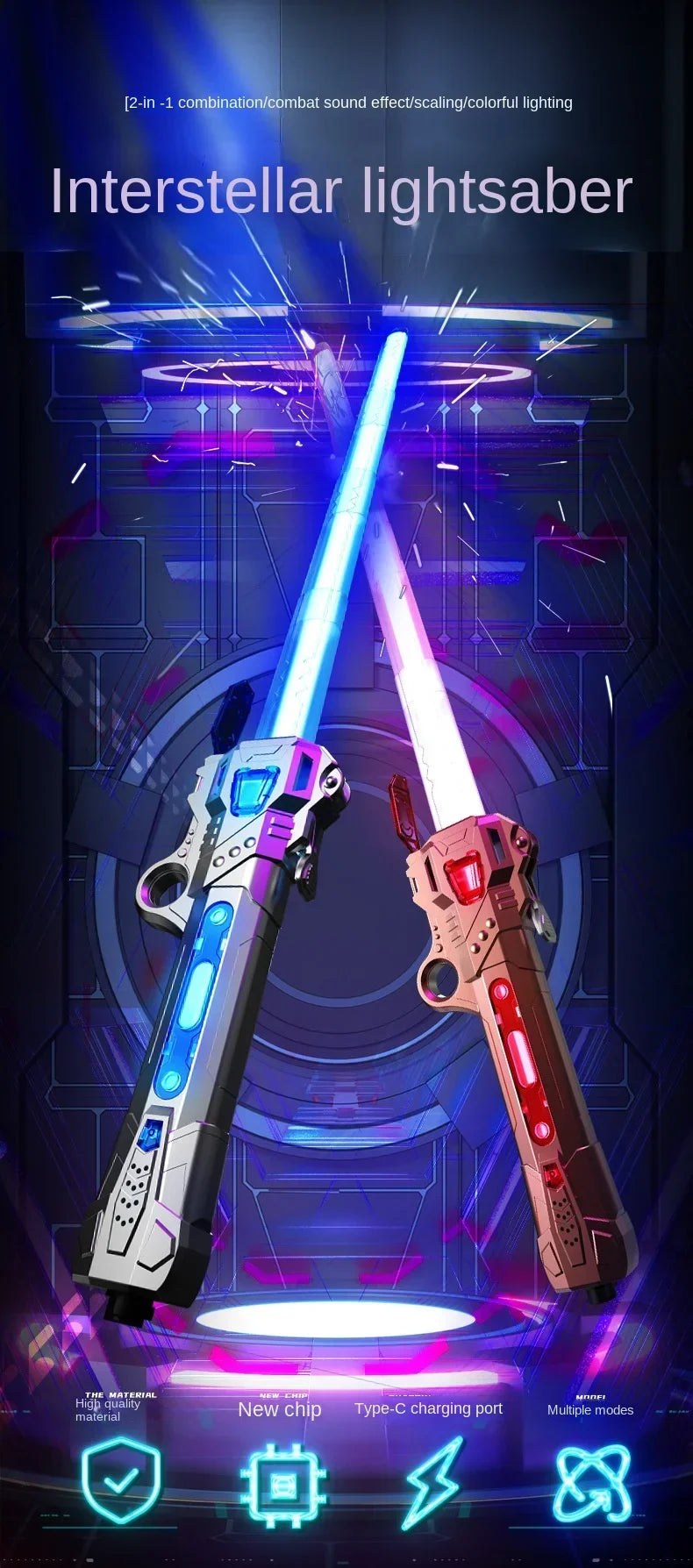 Children's Colorful Telescopic Glowing Music Laser Sword 2-in-1 Rotating Light Toy