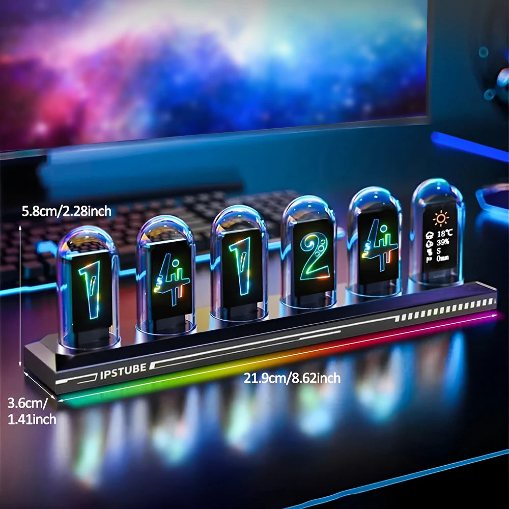 Mexllex Nixie Tube RGB Retro Digital Clock with Wi-Fi, APP Control, IPS Glow, Weather Mode