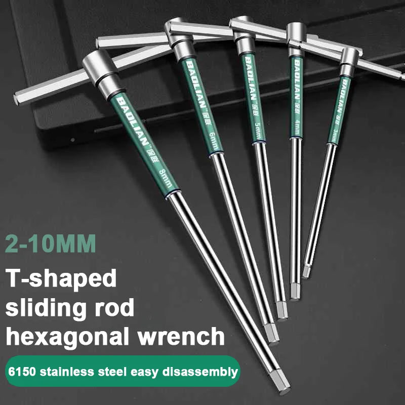 CowLost | t-bar-socket-wrench-2-10mm-adjustable-t-handle-speed-wrench-set-nut-spinner-hex-socket-t-shape-handle-wrench-2-way-drive-design |1