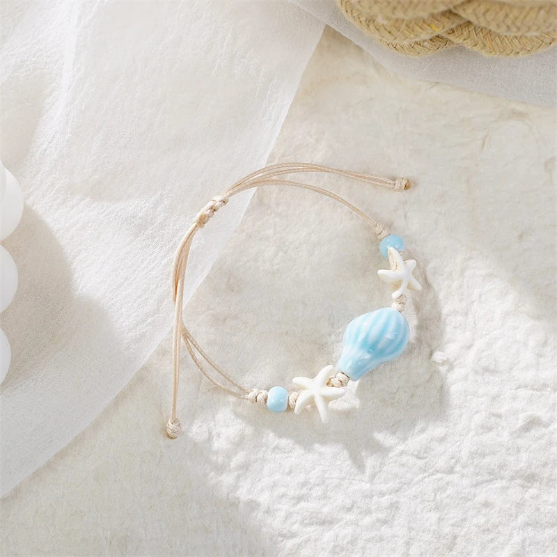 CowLost | bohemia-sea-turtle-bracelet-for-women-starfish-seahorse-shell-pearl-adjustable-metal-chain-summer-beach-party-vacation-jewelry |5
