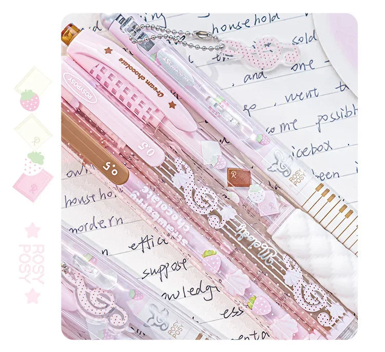 CowLost | product_id-2026-rosyposy-0-5mm-retractable-gel-pen-aesthetic-strawberry-music-notes-design-quick-dry-for-office-exam |12