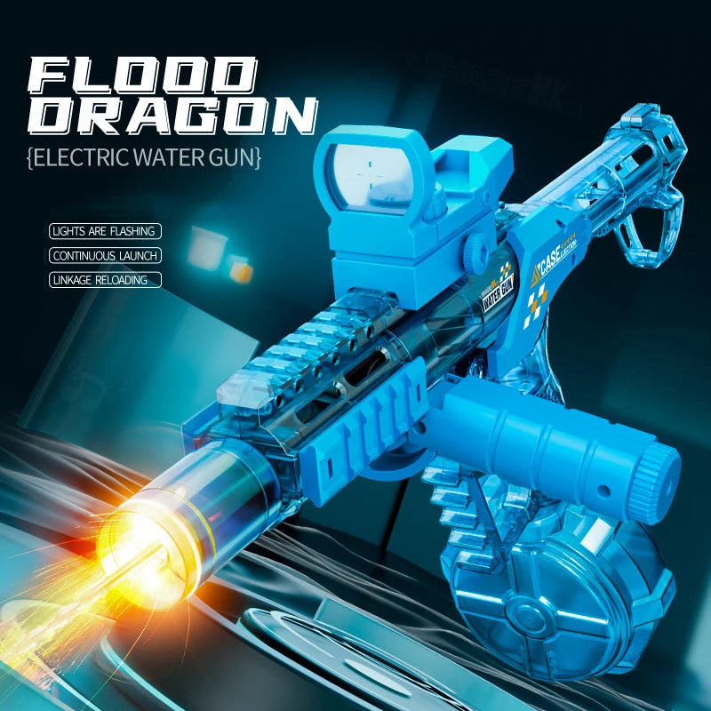 Long Range Electric Water Gun Toy with Automatic Sensor and Muzzle Flame for Kids