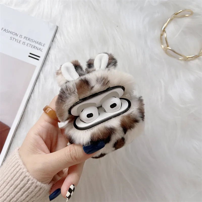 CowLost | cartoon-leopard-print-rabbit-ear-plush-earphone-case-for-airpods-1-4-pro-2 |6