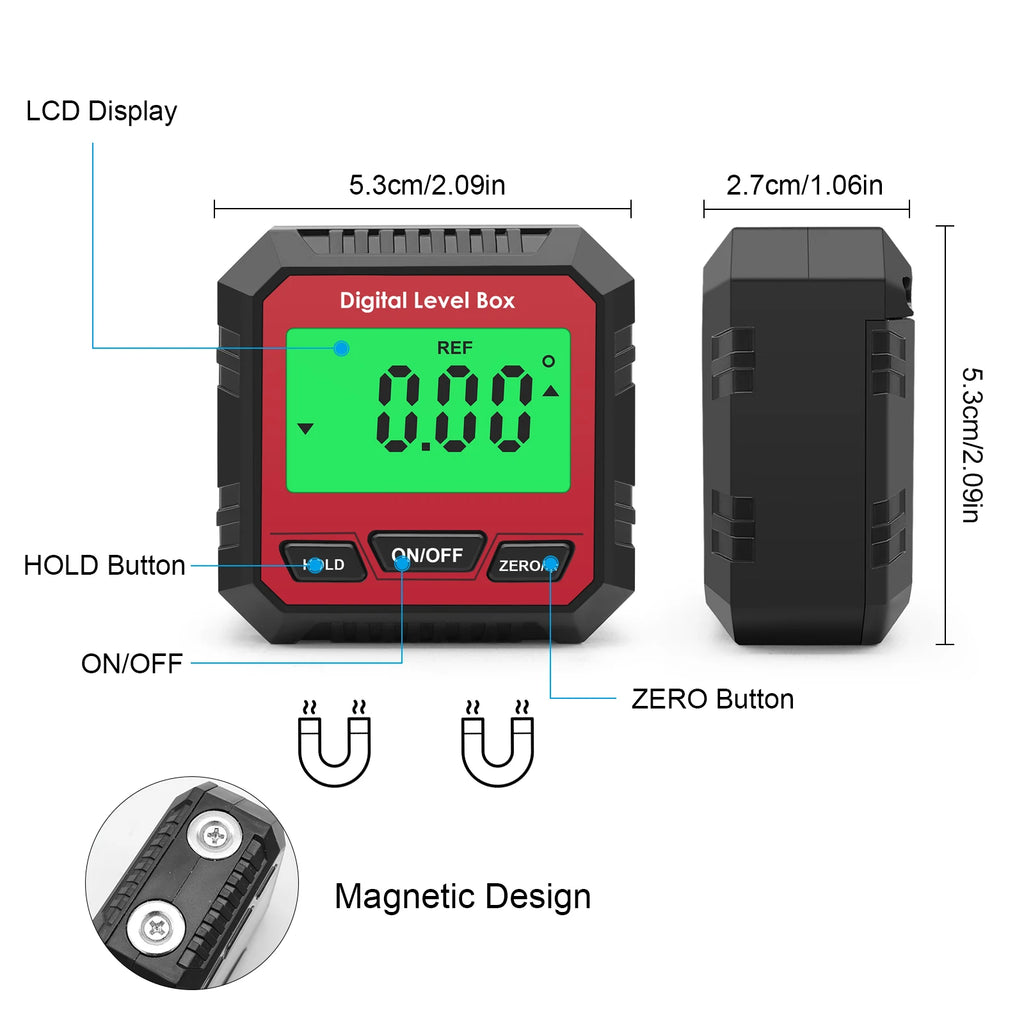 Mini Digital Magnetic Protractor Inclinometer 360° Angle Gauge with Backlight