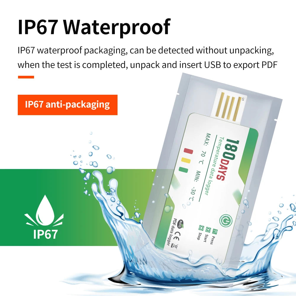 180-Day Disposable USB Temperature Data Logger with LED Indicator and Temp Alarm for Cold Chain Transport PDF Report