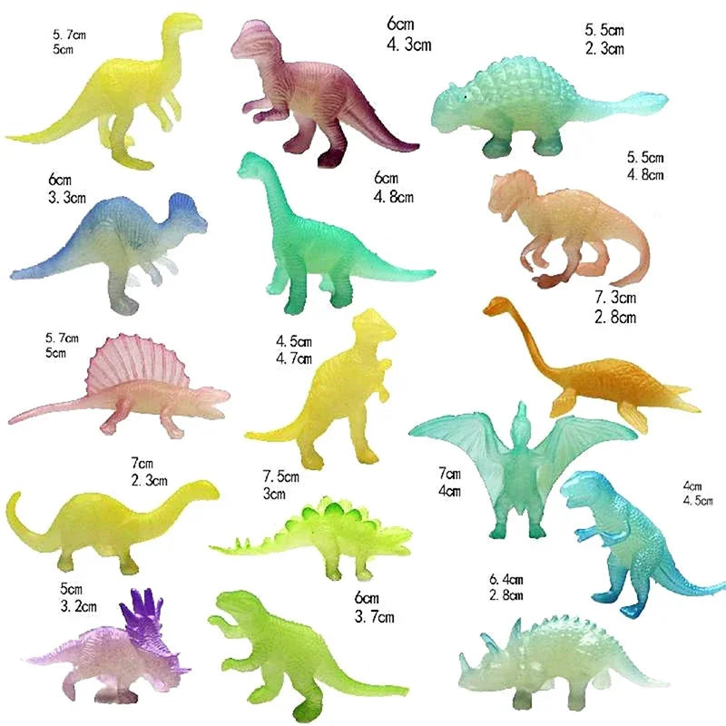 16Pcs Glow-in-the-Dark Mini Dinosaur Figure Toys Set