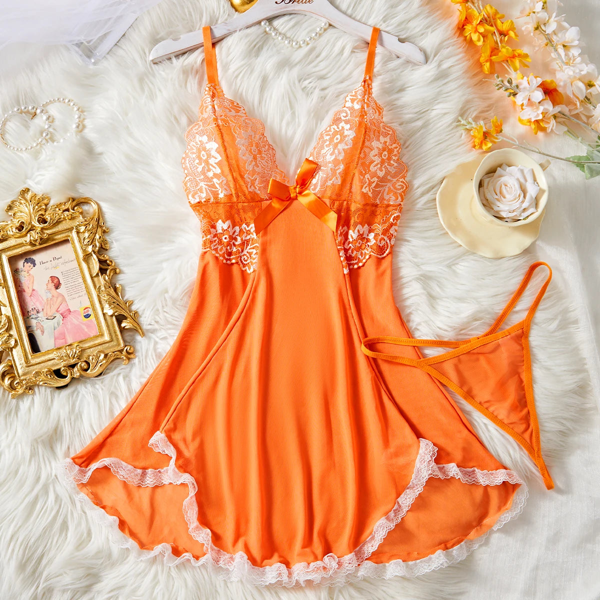 CowLost | pink-lips-sexy-lingerie-kawaii-babydoll-dress-women-lace |14