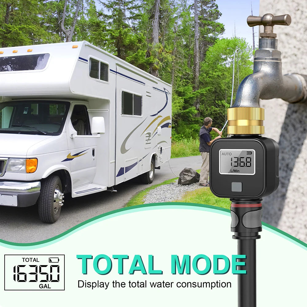 Waterproof 3/4" LCD Water Flow Meter for Irrigation Faucet Hose Sprinkler Outdoor Use