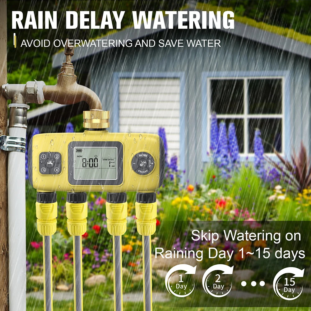 4 Zone Programmable Digital Garden Irrigation Timer for Greenhouse